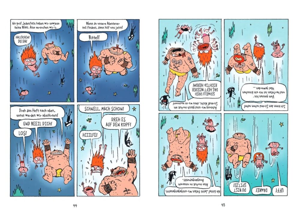Alldine und die Weltraumpiraten: Comicpanels mit freiem Fall