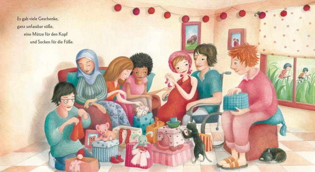 Endlich bist du da!: Diverse Menschen beisammen mit Geschenken zur Babyparty