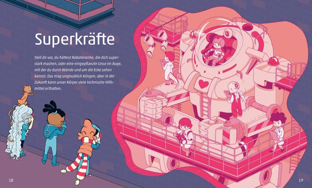 Das Zukunftsbuch - Superkräfte mit technischen Hilfsmitteln im Körper dargestellt