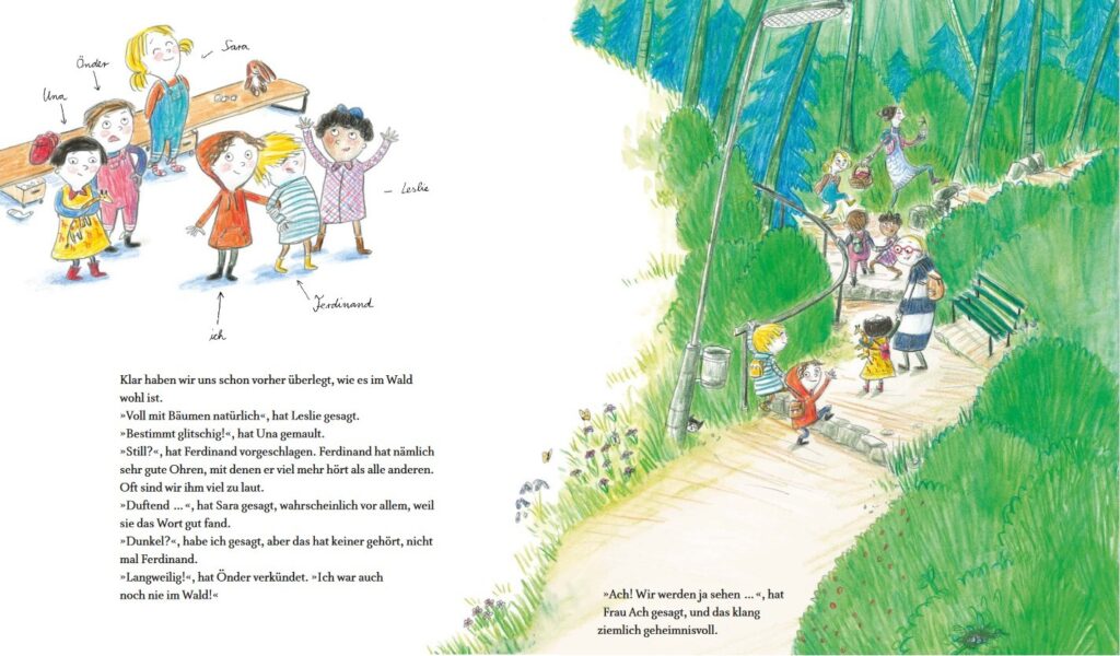 Waldtage!: Kindergartenkinder über Text und eine Gruppe auf den Weg in den Wald
