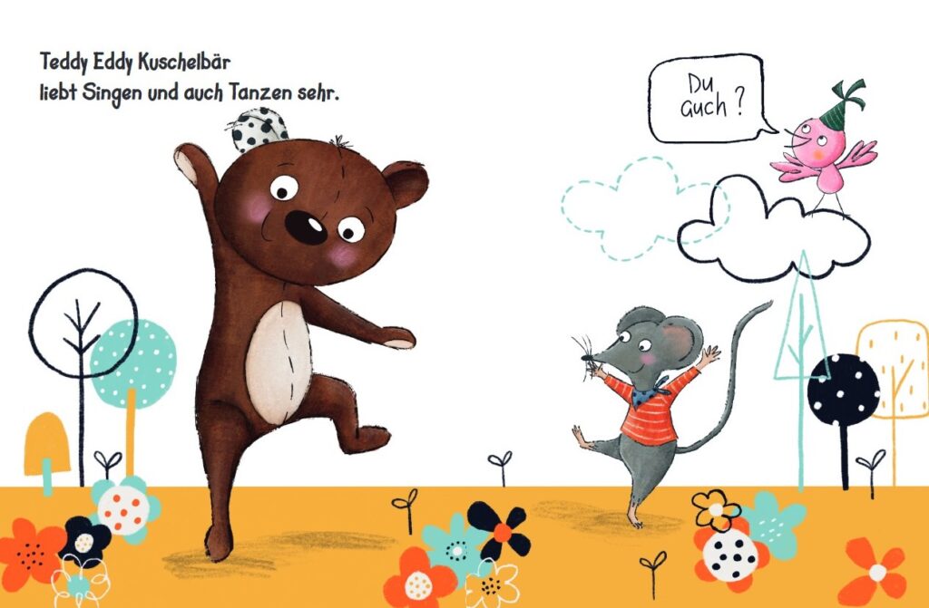 Teddy Eddy – Achtung! Fertig! Los! - Teddy Eddy Kuschelbär und Maus in Tanzbewegung
