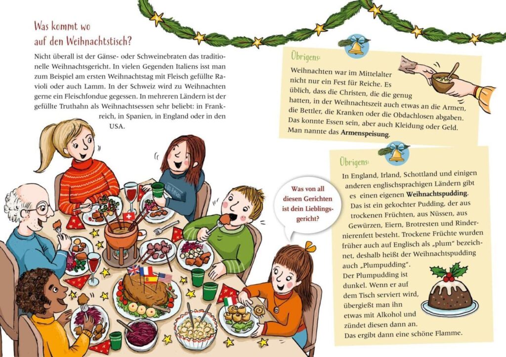 Weihnachtszeit, du schöne Zeit! - Informationen zu Weihnachtsessen und sechs diverse Menschen am gedeckten Tisch