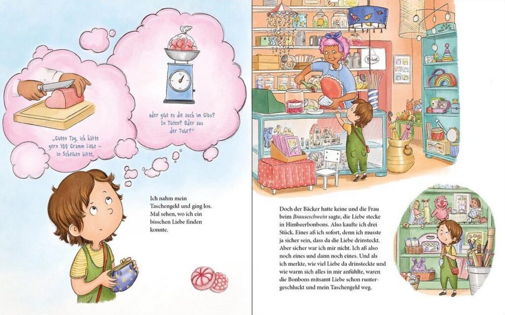 Die Liebe wohnt auf Wolke 7 - Liebe steckt in Himbeerbonbons - Text mit Süßigkeitenladen