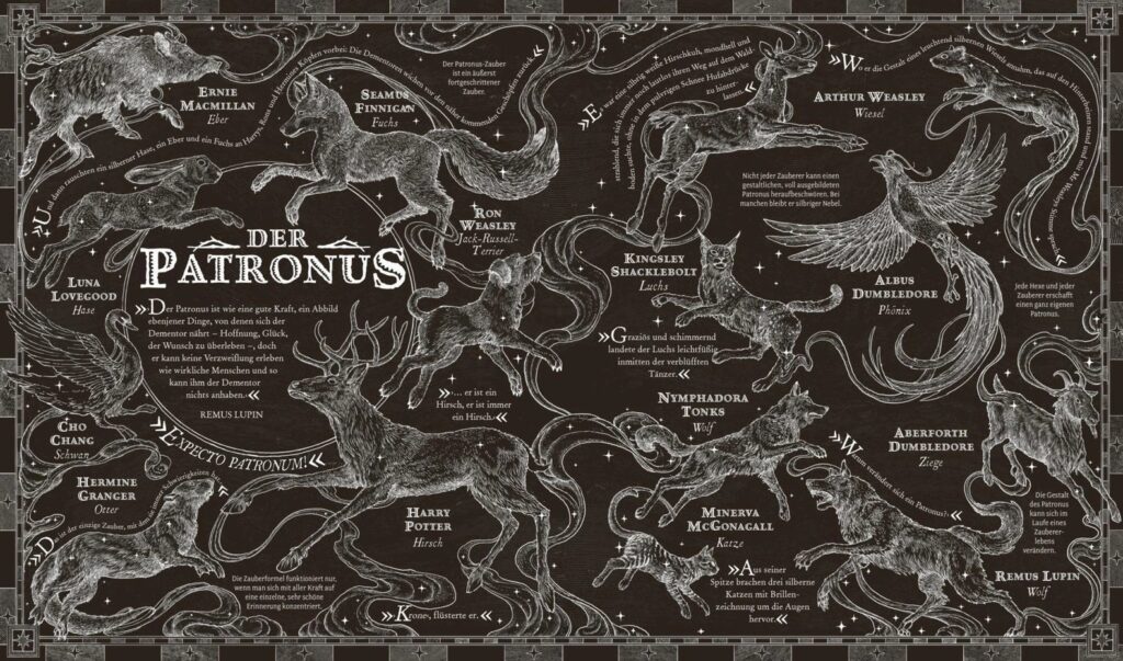 Die magische Welt von Harry Potter - Der Patronus Erklärung mit Abbildung verschiedener Patronustiere