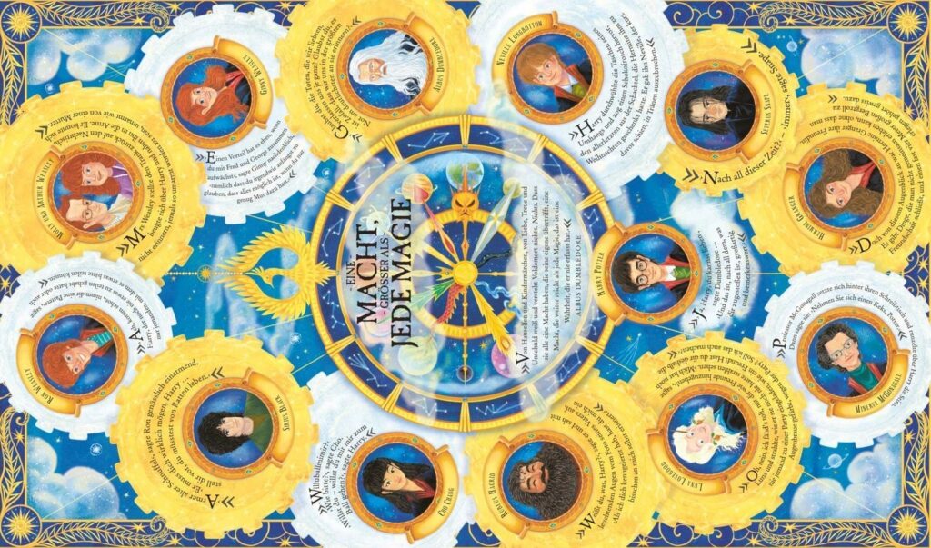 Die magische Welt von Harry Potter - Charaktere abgebildet und mit Sätzen über Freundlichkeit