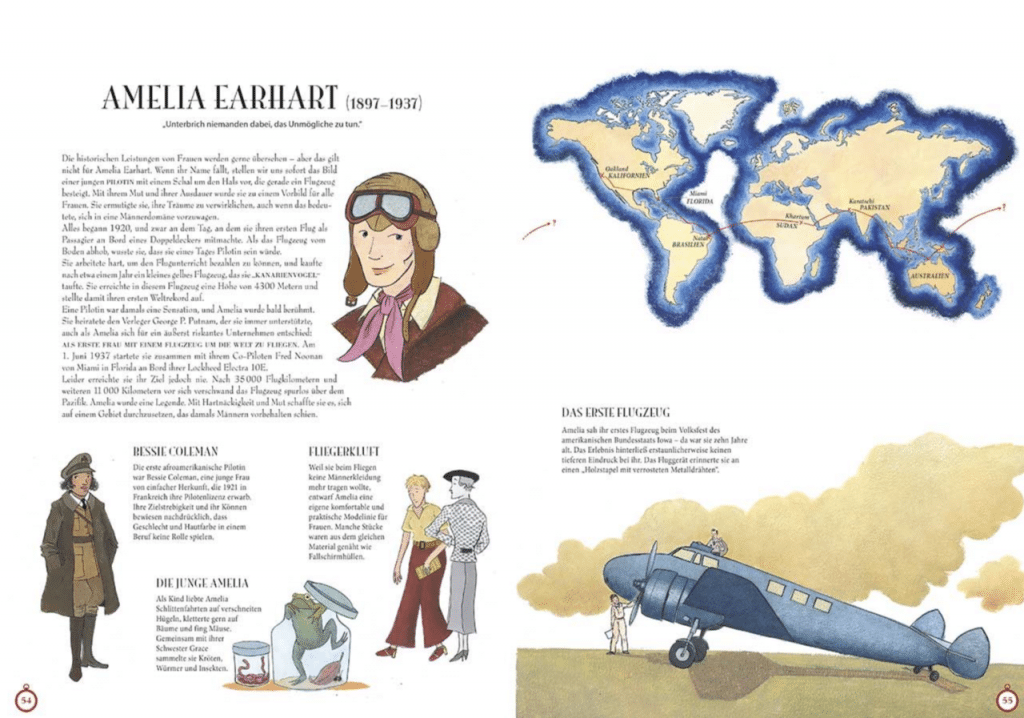 Atlas der Entdeckerinnen - Amelia Earhart vorgestellt und abgebildet