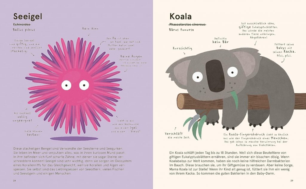 Das Lexikon einzigartiger Tiere - Koala und Seeigel beschrieben und dargestellt