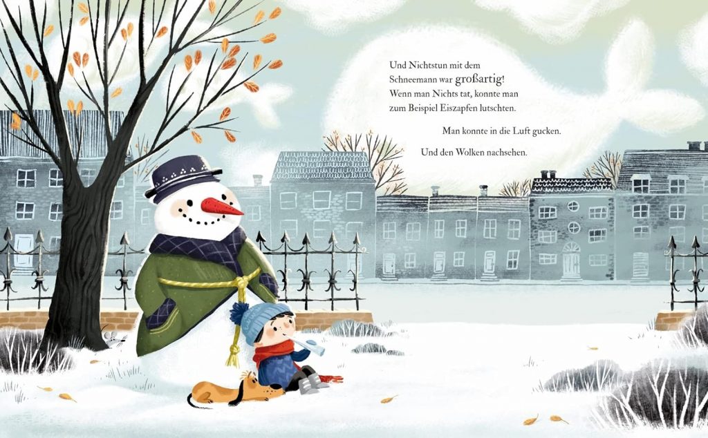 Nicht mehr da - Pepe sitzt an den Schneemann gelehnt da mit seinem Hund neben sich