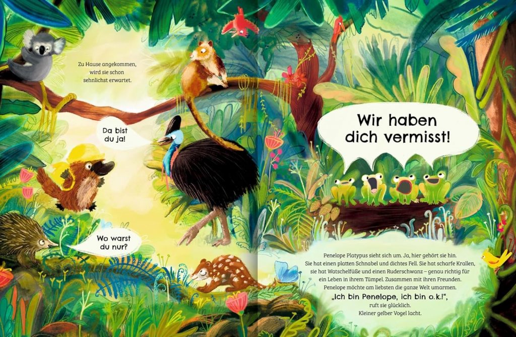 Du bist o.k., Penelope! - Das Schnabeltier kommt im Dschungel an und die Tiere begrüßen zugewandt