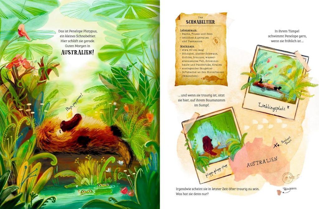 Du bist o.k., Penelope! - Das Schnabeltier Penelope schläft liegend am Teich und wird auf der anderen Seite vorgestellt