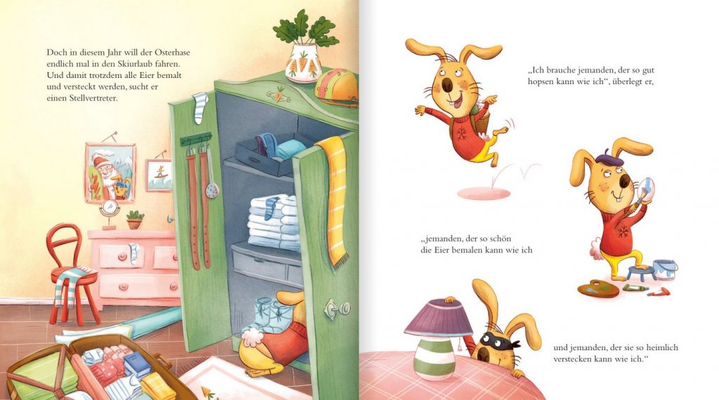 Frohe Ostern auf der Frühlingswiese - Der Osterhase sucht im Schrank, beim Hopsen, Eier anmalen und beim Verstecken