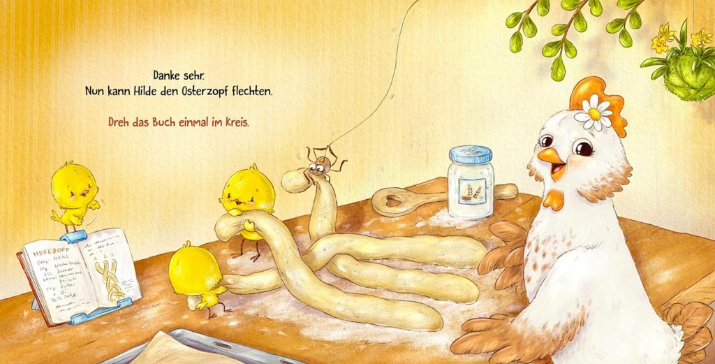 Hilde hilft dem Osterhasen - Hilde und die Küken flechten den Osterzopf