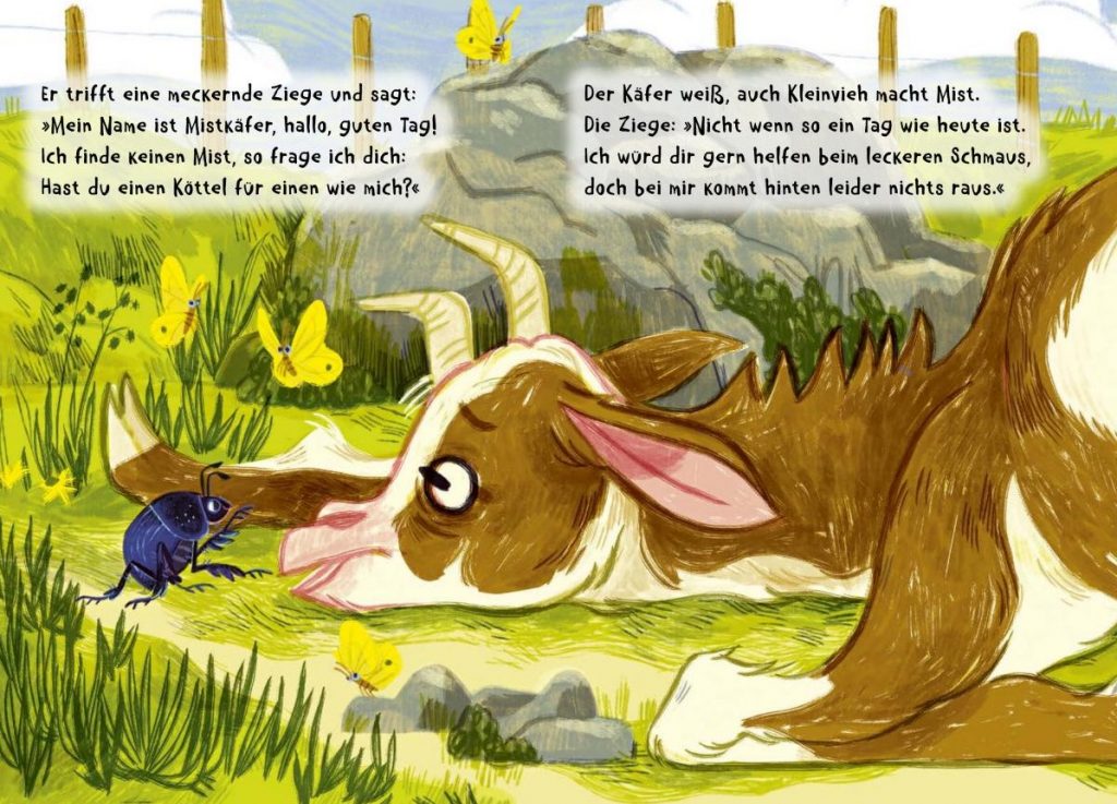 Mist! Käfer hat Hunger - Mistkäfer unterhält sich mit liegender Ziege