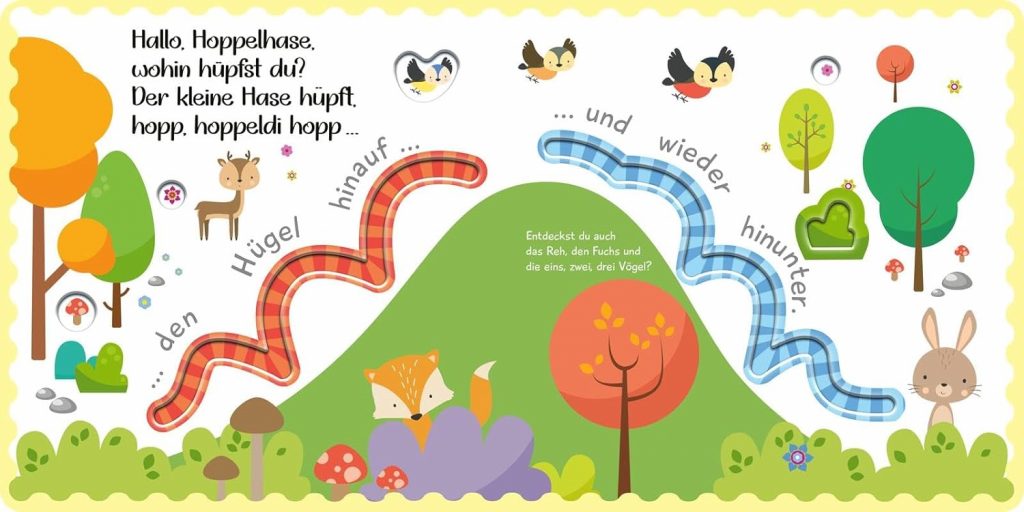 Wohin hüpfst du, kleiner Hoppelhase? - Den Hügel hinauf und wieder hinunter - Einblick ins Bilderbuch zum Nachspuren