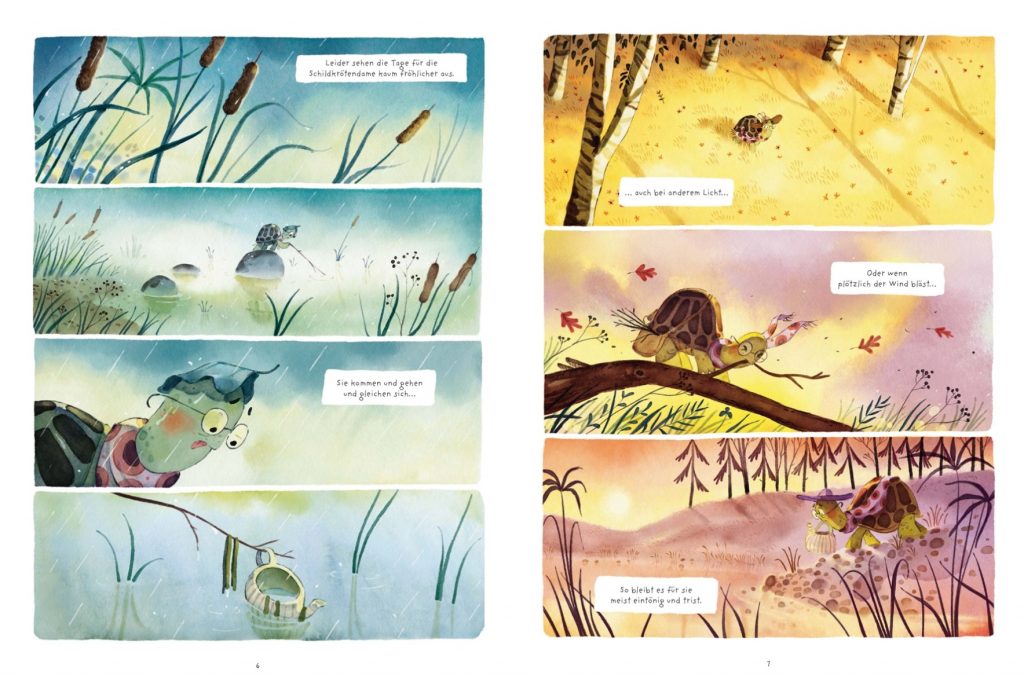 Amelie und Mirko - Amelie allein unterwegs in Panels dargestellt