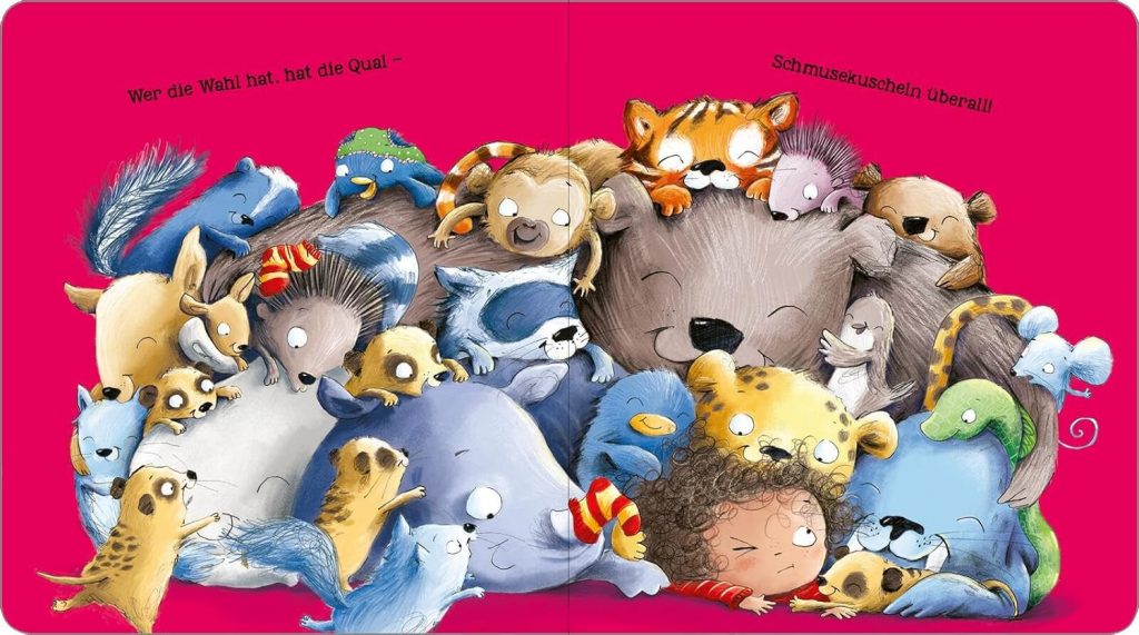 Die weltbeste Umarmung - Schmusekuscheln - Kind unter einem Haufen Kuscheltiere