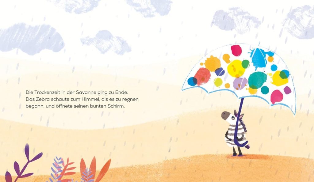 Das Zebra mit dem Regenschirm - Bei regen hält das Zebra einen bunten Regenschirm