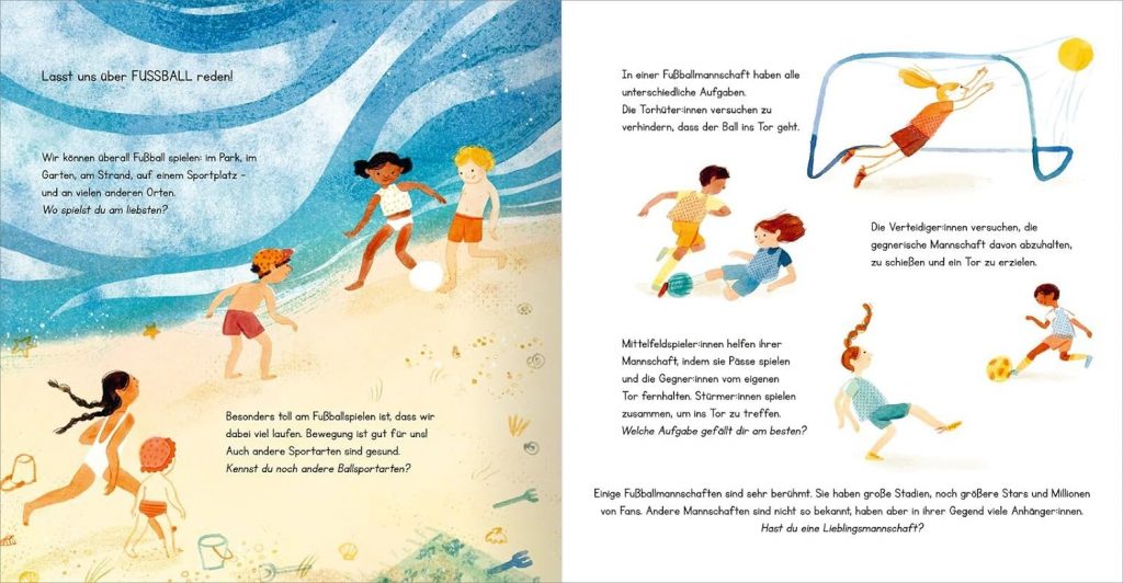 Fußball – Alle spielen mit - Fußballspiel am Strand mit Text