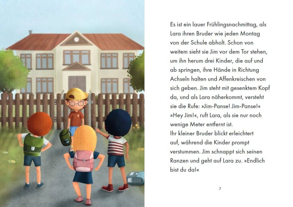Gewittergefühle - Jim vor der Schule mit drei Kindern vor ihm