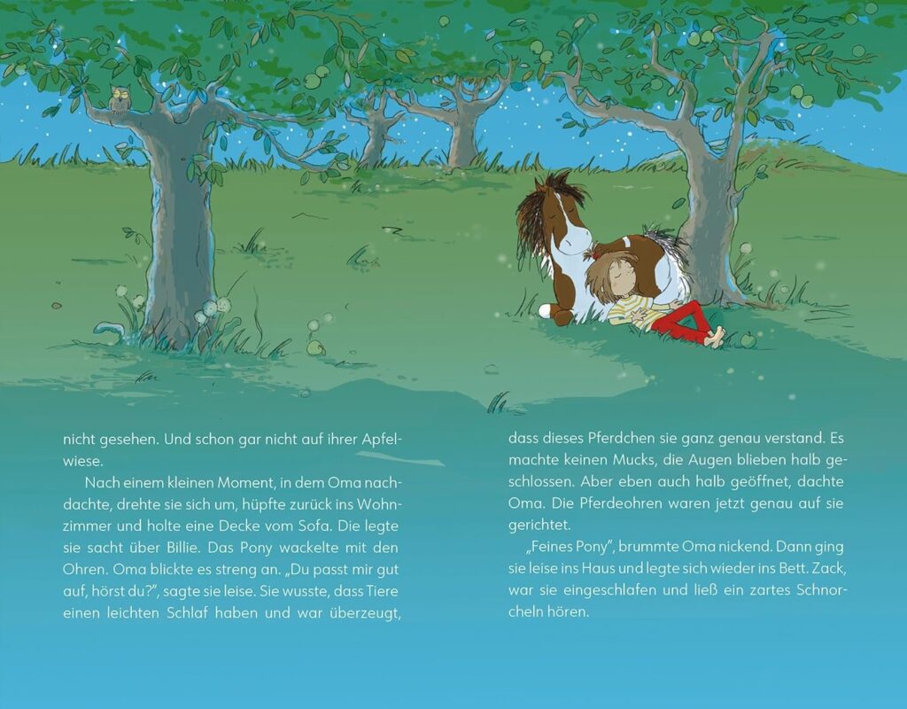 Billie und Stüx – Mädchen und Pony abends bei der Apfelwiese über Text