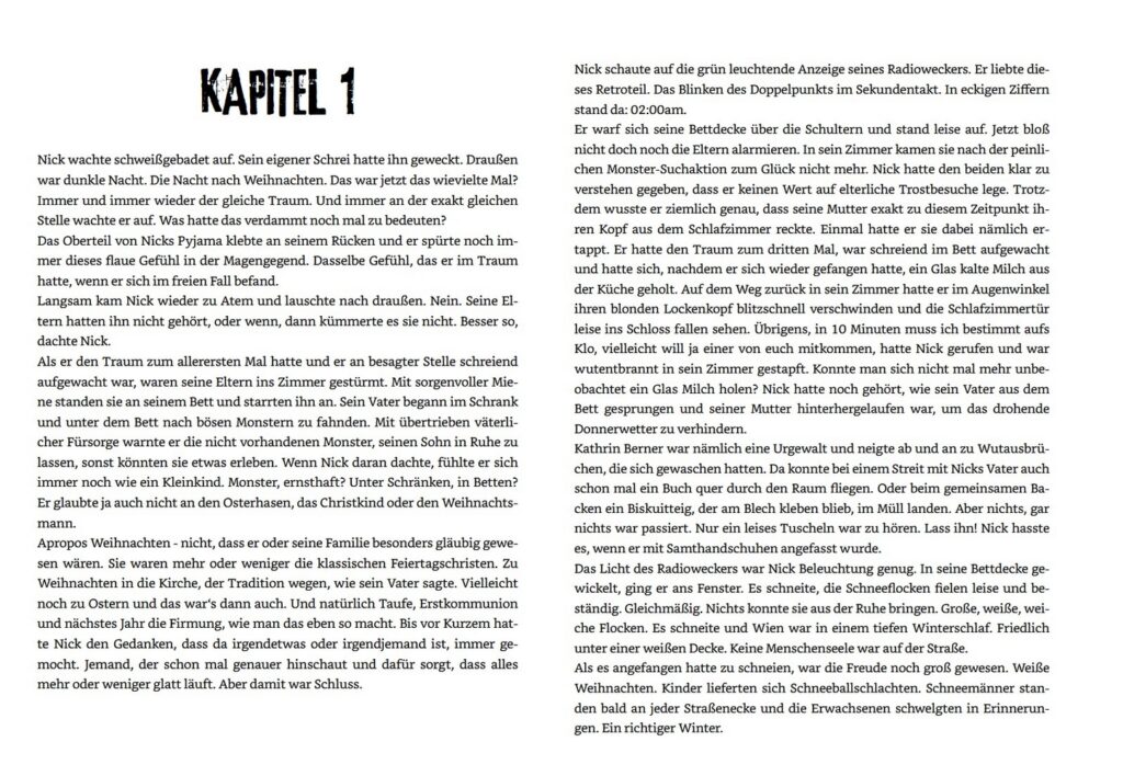 Die vergessene Stadt - Nacht mit Albtraum: Abgebildet ist ein Text und die Überschrift Kapitel 1