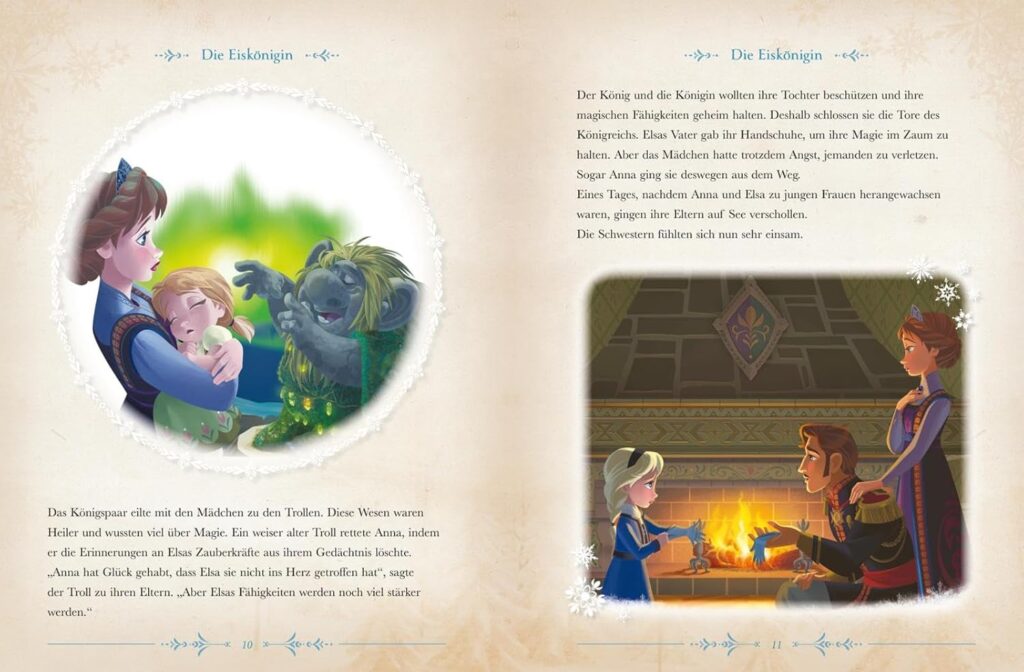 Disney: Das große goldene Buch der Eiskönigin-Geschichten - Elsas Fähigkeiten: Abgebildet sind eine Frau und ein Mann, die ihrer Tochter Handschuhe geben.