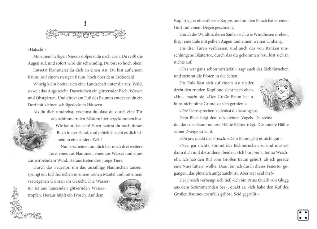 Die Hüter des magischen Waldes - Der Ruf des großen Baumes: Abgebildet sind zwei Seiten Text eines Kapitels.