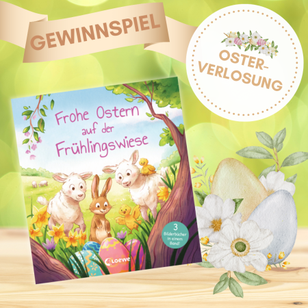 Frohe Ostern auf der Frühlingswiese - Buchcover mit Osterverlosung und Gewinnspiel - Vermerk