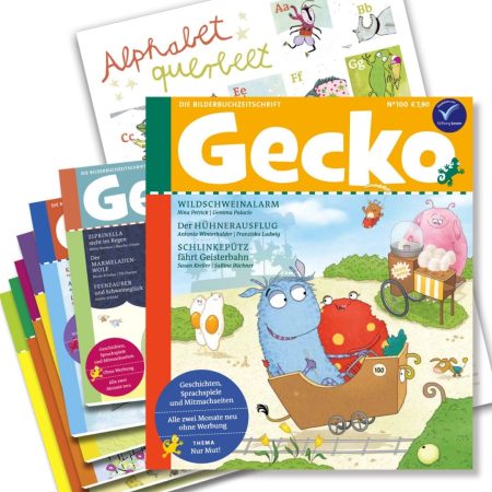 Ausgaben der Gecko - Die Bilderbuchzeitschrift - mit Ausgabe 100 vorne