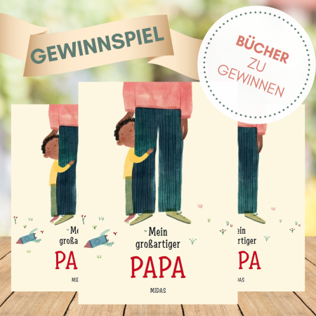Dreifach das Buch "Mein großartiger Papa" mit Gewinnspiel-Vermerk